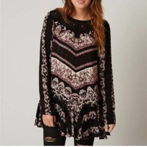 Free People Black and Purple Patterned Blouse